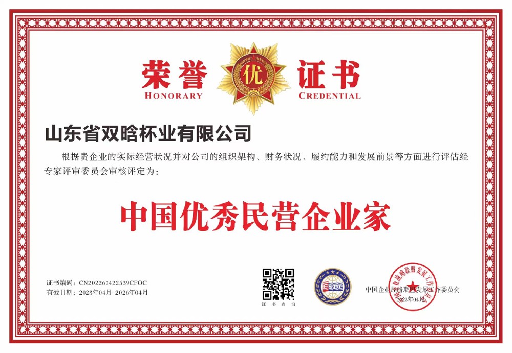 雙晗杯業有限公司 資質榮譽